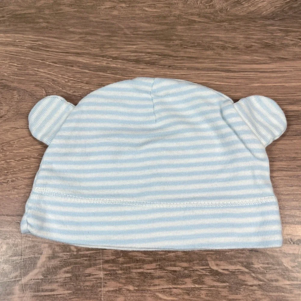 Lovespun Carters Baby Beanie Set 0-6M Brown Fox Blue Striped Bear Ear Hats